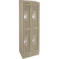 Clean Line Lockers, 2 -tier, Bank of 2, 24" x 15" x 82", Steel, Beige, Rivet (Assembled), Perforated Haskins Industrial Inc.