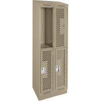 Clean Line Lockers, 2 -tier, Bank of 2, 24" x 15" x 82", Steel, Beige, Rivet (Assembled), Perforated Haskins Industrial Inc.
