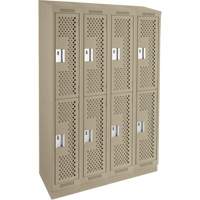 Clean Line Lockers, 2 -tier, Bank of 4, 48" x 15" x 82", Steel, Beige, Rivet (Assembled), Perforated Haskins Industrial Inc.