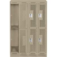 Clean Line Lockers, 2 -tier, Bank of 4, 48" x 15" x 82", Steel, Beige, Rivet (Assembled), Perforated Haskins Industrial Inc.