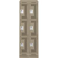 Clean Line Lockers, 3 -tier, Bank of 2, 24" x 18" x 82", Steel, Beige, Rivet (Assembled), Perforated Haskins Industrial Inc.
