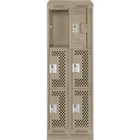 Clean Line Lockers, 3 -tier, Bank of 2, 24" x 18" x 82", Steel, Beige, Rivet (Assembled), Perforated Haskins Industrial Inc.