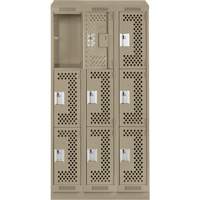Clean Line Lockers, 3 -tier, Bank of 3, 36" x 18" x 82", Steel, Beige, Rivet (Assembled), Perforated Haskins Industrial Inc.
