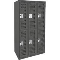 Clean Line Lockers, 2 -tier, Bank of 3, 36" x 12" x 72", Steel, Charcoal, Rivet (Assembled), Perforated Haskins Industrial Inc.