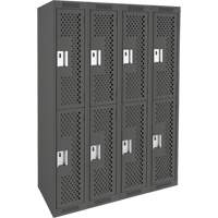 Clean Line Lockers, 2 -tier, Bank of 4, 48" x 12" x 72", Steel, Charcoal, Rivet (Assembled), Perforated Haskins Industrial Inc.