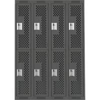Clean Line Lockers, 2 -tier, Bank of 4, 48" x 12" x 72", Steel, Charcoal, Rivet (Assembled), Perforated Haskins Industrial Inc.