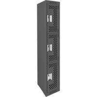 Clean Line Lockers, 3 -tier, 12" x 12" x 72", Steel, Charcoal, Rivet (Assembled), Perforated Haskins Industrial Inc.