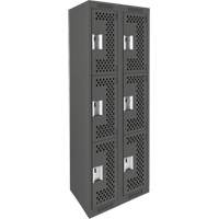 Clean Line Lockers, 3 -tier, Bank of 2, 24" x 12" x 72", Steel, Charcoal, Rivet (Assembled), Perforated Haskins Industrial Inc.