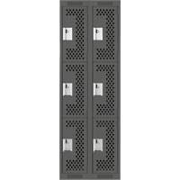 Clean Line Lockers, 3 -tier, Bank of 2, 24" x 12" x 72", Steel, Charcoal, Rivet (Assembled), Perforated Haskins Industrial Inc.