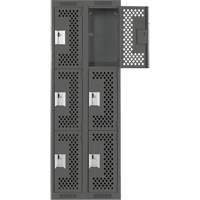 Clean Line Lockers, 3 -tier, Bank of 2, 24" x 12" x 72", Steel, Charcoal, Rivet (Assembled), Perforated Haskins Industrial Inc.