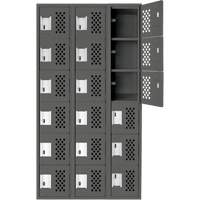 Clean-Line Perforated Lockerette, 6 -tier, Bank of 3, 12" x 72" x 12", Steel Haskins Industrial Inc.