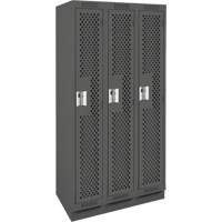 Clean Line Lockers, Bank of 3, 36" x 15" x 76", Steel, Charcoal, Rivet (Assembled), Perforated Haskins Industrial Inc.