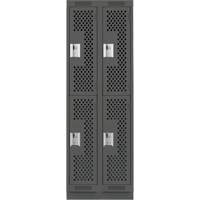 Clean Line Lockers, 2 -tier, Bank of 2, 24" x 15" x 76", Steel, Charcoal, Rivet (Assembled), Perforated Haskins Industrial Inc.