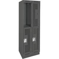 Clean Line Lockers, 2 -tier, Bank of 2, 24" x 15" x 76", Steel, Charcoal, Rivet (Assembled), Perforated Haskins Industrial Inc.