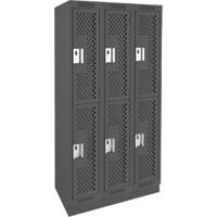 Clean Line Lockers, 2 -tier, Bank of 3, 36" x 15" x 76", Steel, Charcoal, Rivet (Assembled), Perforated Haskins Industrial Inc.