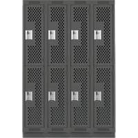 Clean Line Lockers, 2 -tier, Bank of 4, 48" x 15" x 76", Steel, Charcoal, Rivet (Assembled), Perforated Haskins Industrial Inc.
