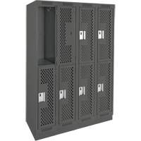 Clean Line Lockers, 2 -tier, Bank of 4, 48" x 15" x 76", Steel, Charcoal, Rivet (Assembled), Perforated Haskins Industrial Inc.