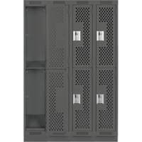 Clean Line Lockers, 2 -tier, Bank of 4, 48" x 15" x 76", Steel, Charcoal, Rivet (Assembled), Perforated Haskins Industrial Inc.