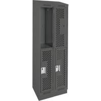 Clean Line Lockers, 2 -tier, Bank of 2, 24" x 15" x 82", Steel, Charcoal, Rivet (Assembled), Perforated Haskins Industrial Inc.
