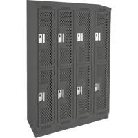 Clean Line Lockers, 2 -tier, Bank of 4, 48" x 15" x 82", Steel, Charcoal, Rivet (Assembled), Perforated Haskins Industrial Inc.