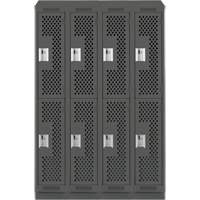 Clean Line Lockers, 2 -tier, Bank of 4, 48" x 15" x 82", Steel, Charcoal, Rivet (Assembled), Perforated Haskins Industrial Inc.