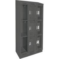 Clean Line Lockers, 3 -tier, Bank of 3, 36" x 18" x 82", Steel, Charcoal, Rivet (Assembled), Perforated Haskins Industrial Inc.