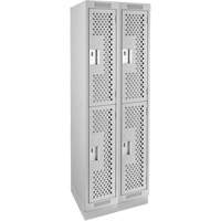 Clean Line Lockers, 2 -tier, Bank of 2, 24" x 15" x 76", Steel, Grey, Rivet (Assembled), Perforated Haskins Industrial Inc.