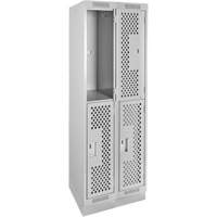 Clean Line Lockers, 2 -tier, Bank of 2, 24" x 15" x 76", Steel, Grey, Rivet (Assembled), Perforated Haskins Industrial Inc.
