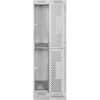 Clean Line Lockers, 2 -tier, Bank of 2, 24" x 15" x 76", Steel, Grey, Rivet (Assembled), Perforated Haskins Industrial Inc.