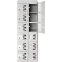 Assembled Lockerettes Clean Line Perforated Economy Lockers, 6 -tier, Bank of 2, 18" x 72" x 12", Steel Haskins Industrial Inc.