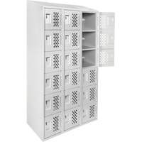 Assembled Lockerettes Clean Line Perforated Economy Lockers, 6 -tier, Bank of 3, 18" x 72" x 12", Steel Haskins Industrial Inc.