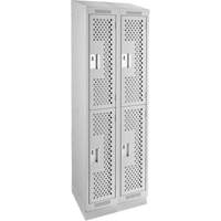 Clean Line Lockers, 2 -tier, Bank of 2, 24" x 15" x 82", Steel, Grey, Rivet (Assembled), Perforated Haskins Industrial Inc.