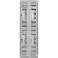 Clean Line Lockers, 2 -tier, Bank of 2, 24" x 15" x 82", Steel, Grey, Rivet (Assembled), Perforated Haskins Industrial Inc.