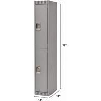 Lockers, 2 -tier, 12" x 18" x 72", Steel, Grey, Knocked Down Haskins Industrial Inc.