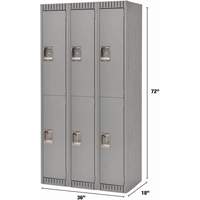 Lockers, 2 -tier, Bank of 3, 36" x 18" x 72", Steel, Grey, Knocked Down Haskins Industrial Inc.