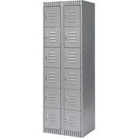 Lockers, 6 -tier, Bank of 2, 24" x 18" x 72", Steel, Grey, Knocked Down Haskins Industrial Inc.