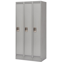 Lockers, Bank of 3, 36" x 18" x 76", Steel, Grey, Knocked Down Haskins Industrial Inc.