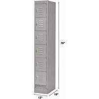 Lockers, 6 -tier, 12" x 18" x 76", Steel, Grey, Knocked Down Haskins Industrial Inc.