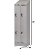 Lockers, 2 -tier, Bank of 2, 24" x 18" x 86", Steel, Grey, Knocked Down Haskins Industrial Inc.