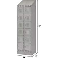 Lockers, 6 -tier, Bank of 2, 24" x 18" x 86", Steel, Grey, Knocked Down Haskins Industrial Inc.