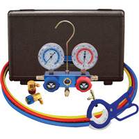 Automotive R134A 2-Way Manifold Gauge Set with 3-In-1 Side Mount Can Tap Valve Haskins Industrial Inc.