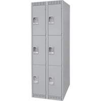 Lockers, 3 -tier, Bank of 2, 24" x 18" x 72", Steel, Grey, Knocked Down Haskins Industrial Inc.