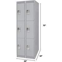 Lockers, 3 -tier, Bank of 2, 24" x 18" x 72", Steel, Grey, Knocked Down Haskins Industrial Inc.