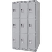 Lockers, 3 -tier, Bank of 3, 36" x 18" x 72", Steel, Grey, Knocked Down Haskins Industrial Inc.