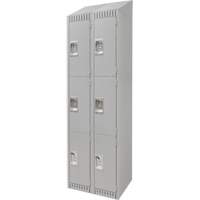Lockers, 3 -tier, Bank of 2, 24" x 18" x 82", Steel, Grey, Knocked Down Haskins Industrial Inc.