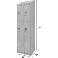 Lockers, 3 -tier, Bank of 2, 24" x 18" x 82", Steel, Grey, Knocked Down Haskins Industrial Inc.