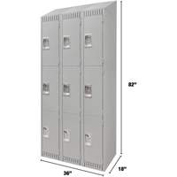 Lockers, 3 -tier, Bank of 3, 36" x 18" x 82", Steel, Grey, Knocked Down Haskins Industrial Inc.