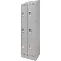 Lockers, 3 -tier, Bank of 2, 24" x 18" x 86", Steel, Grey, Knocked Down Haskins Industrial Inc.
