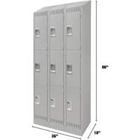 Lockers, 3 -tier, Bank of 3, 36" x 18" x 86", Steel, Grey, Knocked Down Haskins Industrial Inc.