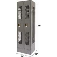 Vented Lockers, Bank of 2, 24" x 18" x 78", Steel, Grey, Knocked Down, Perforated Haskins Industrial Inc.